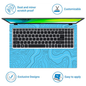 Abstract Blue Topographic Lines Flowing Laptop Skin - View 5