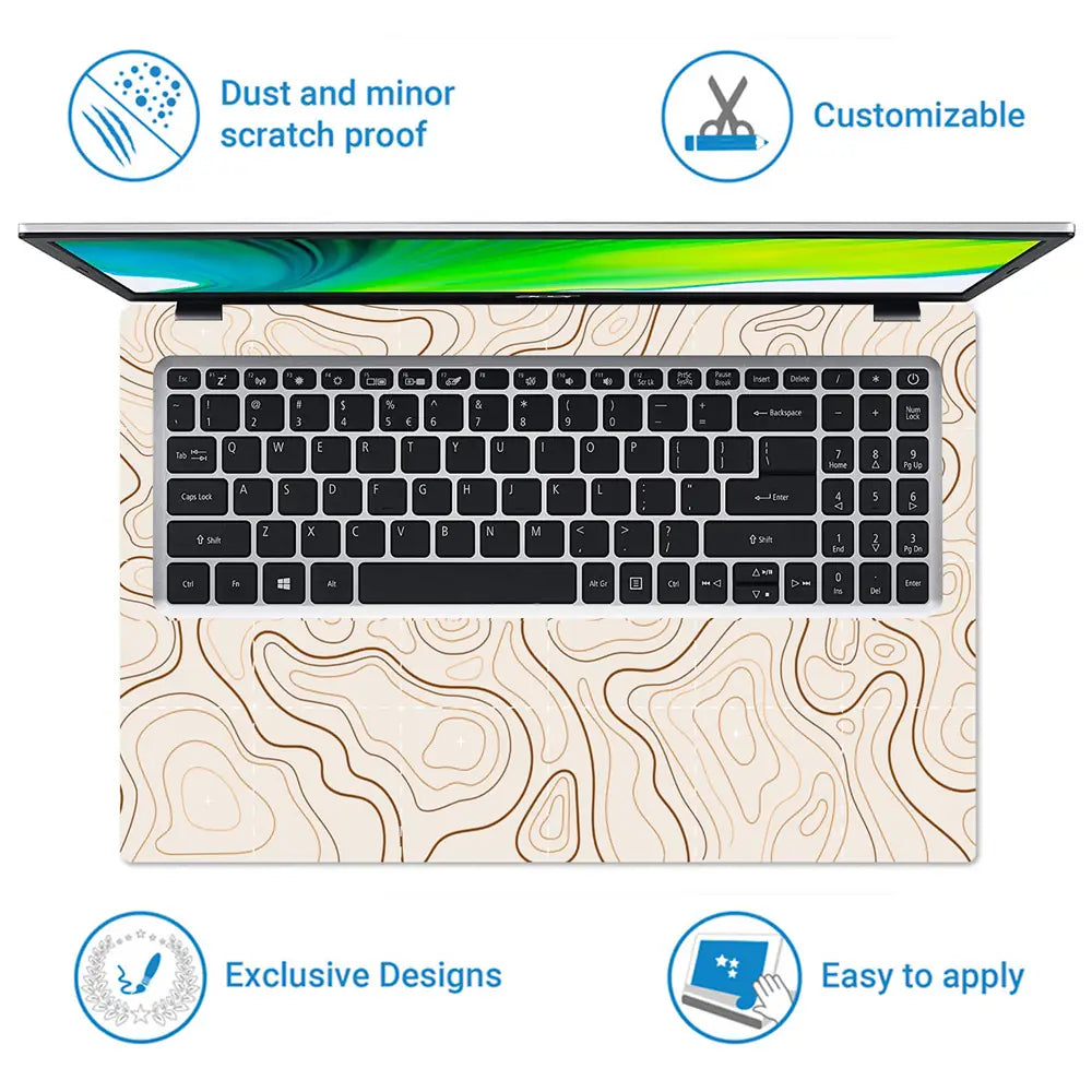 Abstract Brown Line Patterns On Beige Laptop Skin - View 5
