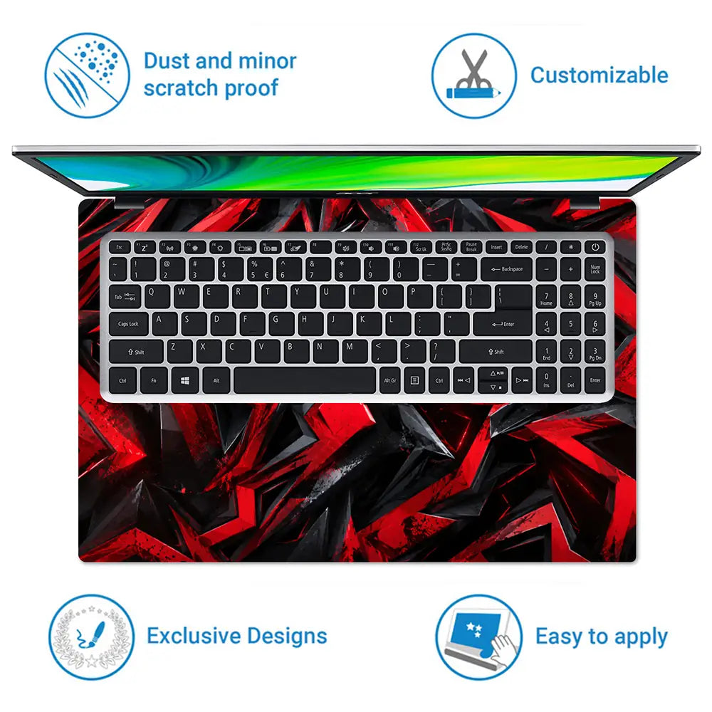 Abstract Chevrons Red Black Chunky Laptop Skin - View 5
