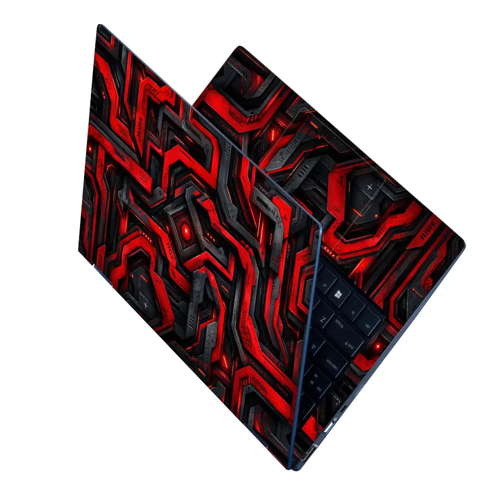 Abstract Circuit Red Maze Laptop Skin - View 2