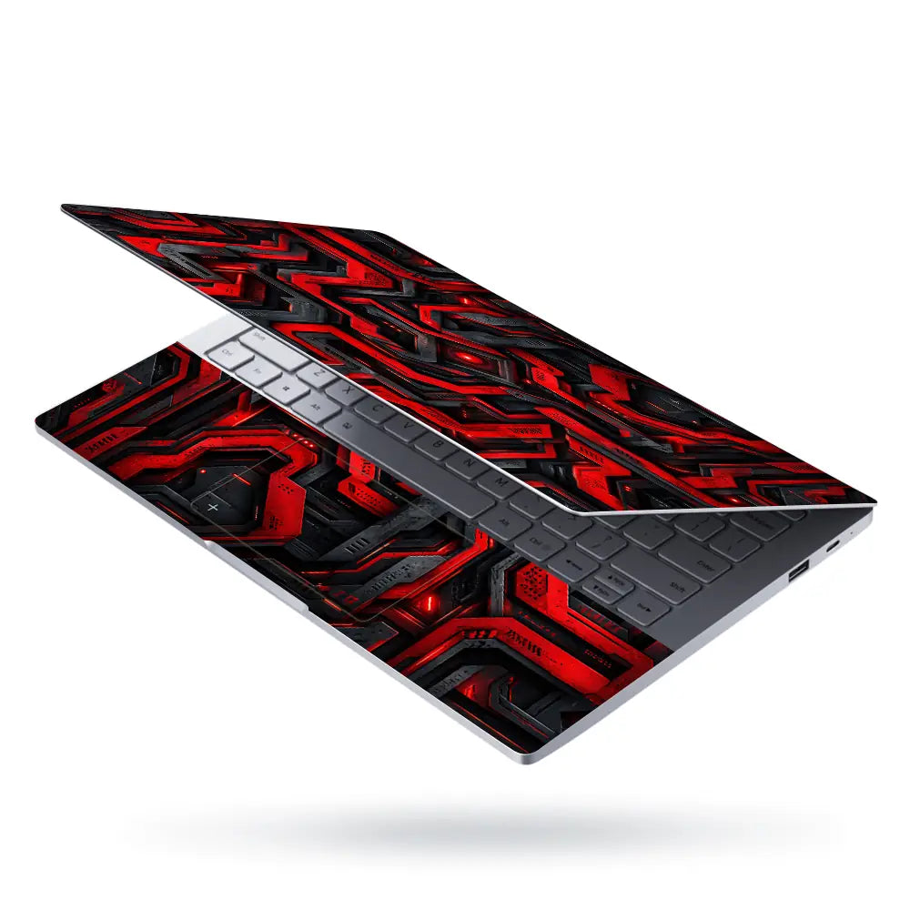 Abstract Circuit Red Maze Laptop Skin - View 3