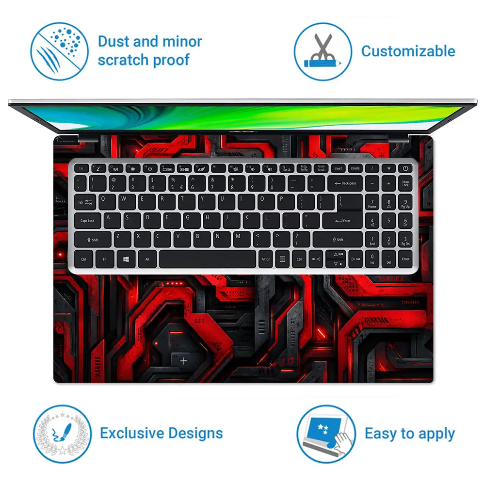 Abstract Circuit Red Maze Laptop Skin - View 5