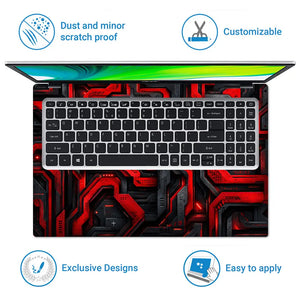 Abstract Circuit Red Maze Laptop Skin - View 5