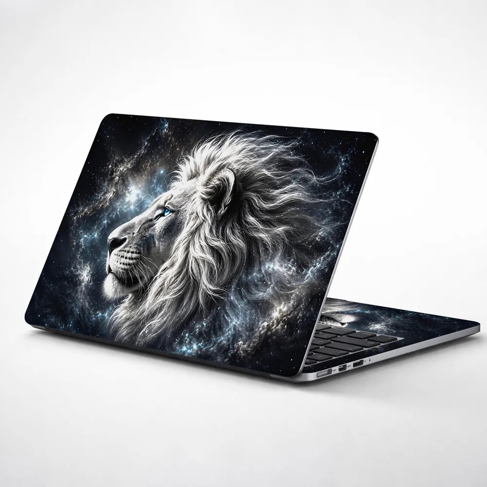Abstract Cosmic White Lion Galaxy Blue Eyes Laptop Skin - View 1