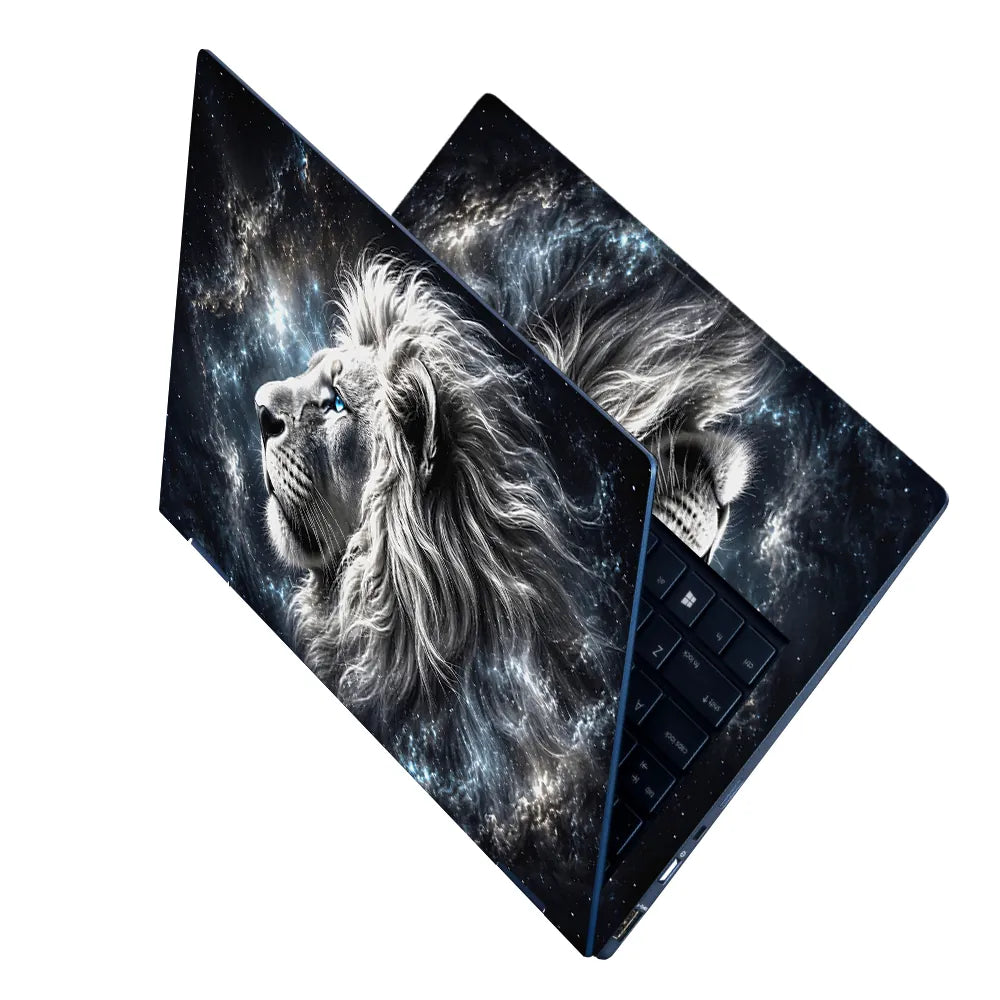 Abstract Cosmic White Lion Galaxy Blue Eyes Laptop Skin - View 2