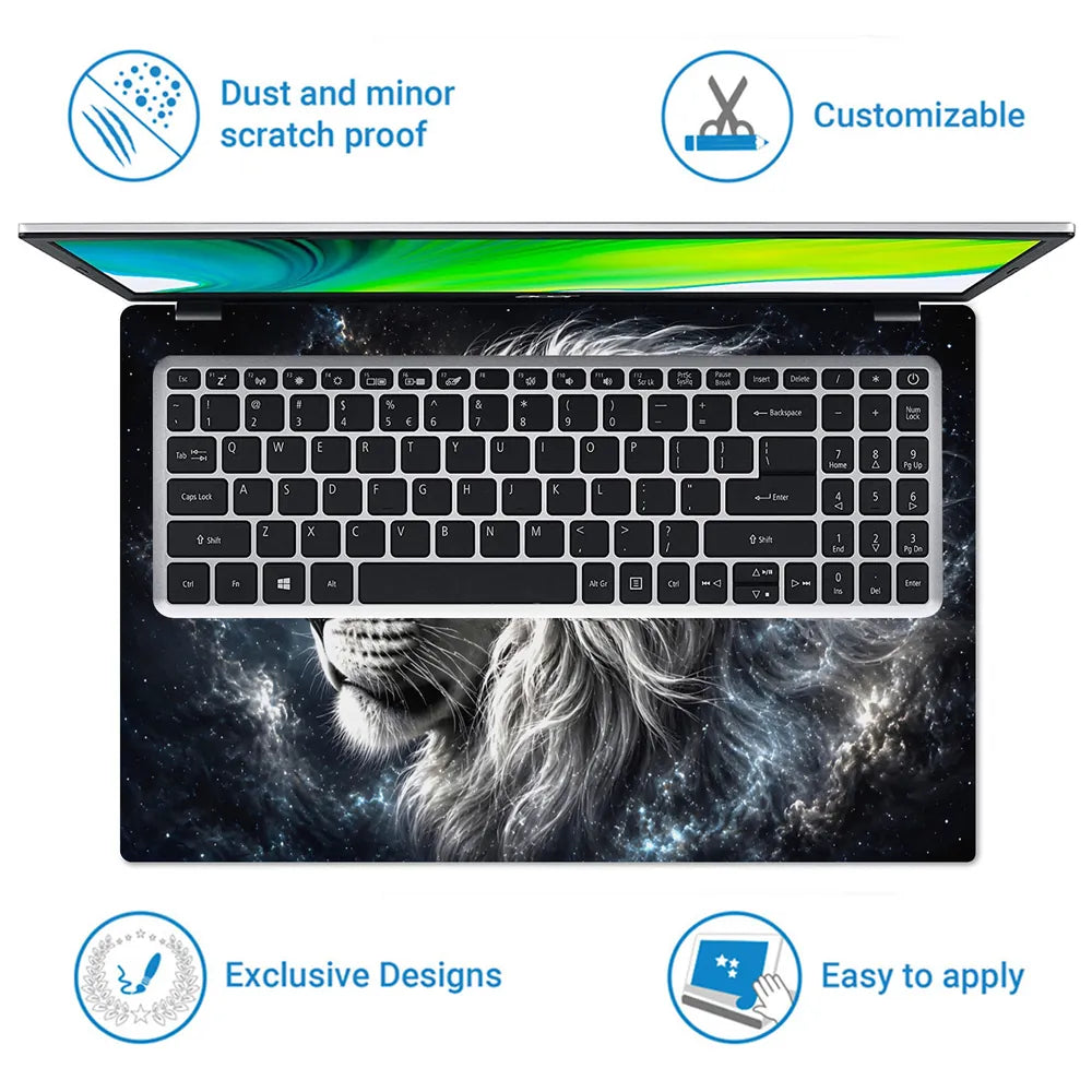 Abstract Cosmic White Lion Galaxy Blue Eyes Laptop Skin - View 5