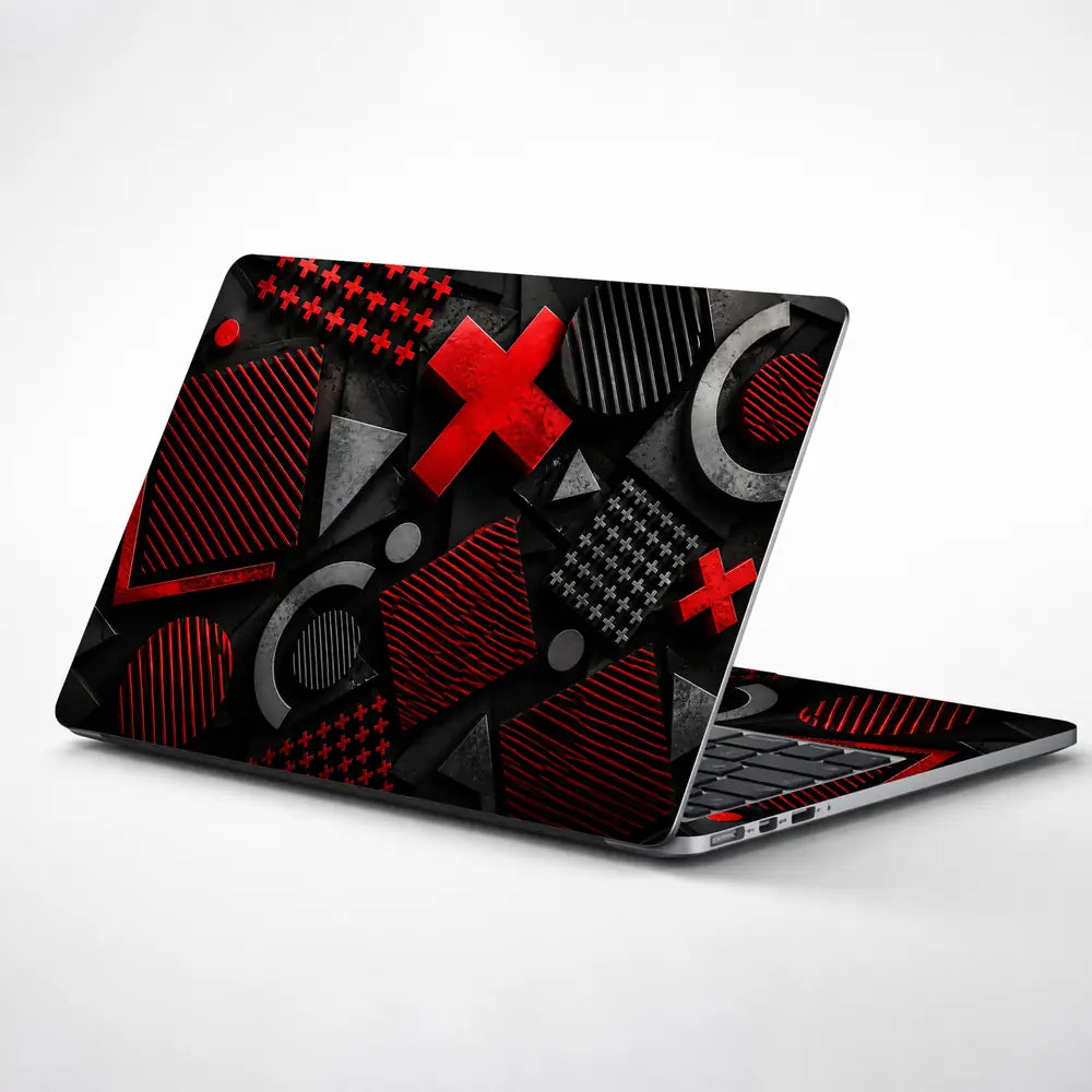 Abstract Crosses Plus Red Black Laptop Skin - View 1