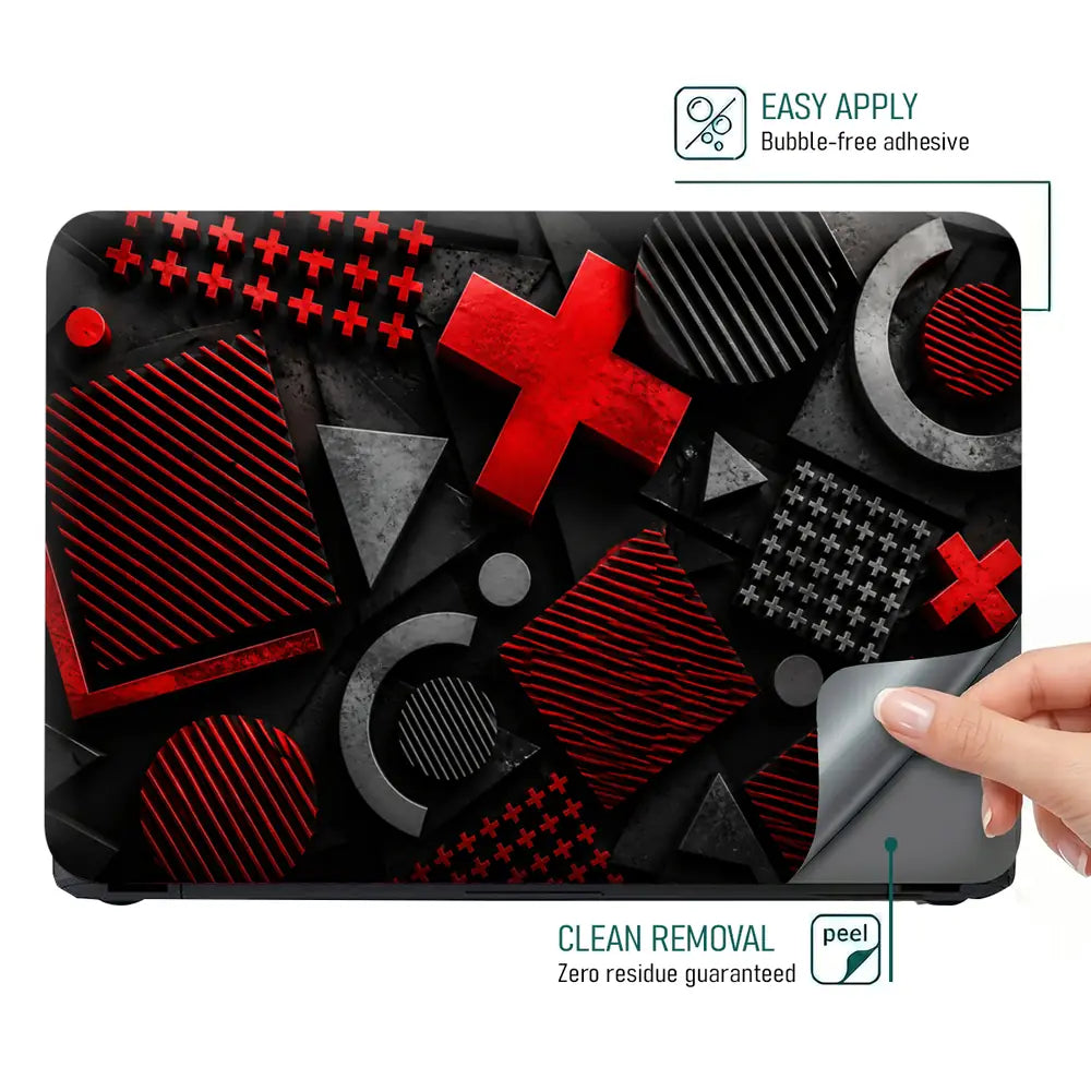 Abstract Crosses Plus Red Black Laptop Skin - View 4