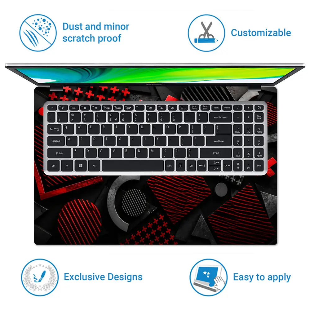 Abstract Crosses Plus Red Black Laptop Skin - View 5