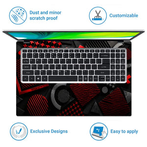 Abstract Crosses Plus Red Black Laptop Skin - View 5