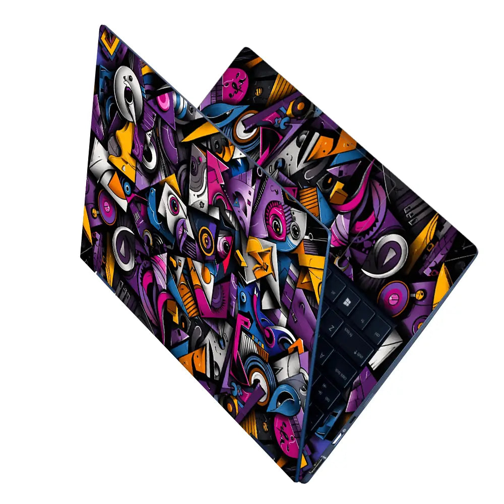 Abstract Cubist Faces Purple Laptop Skin - View 2