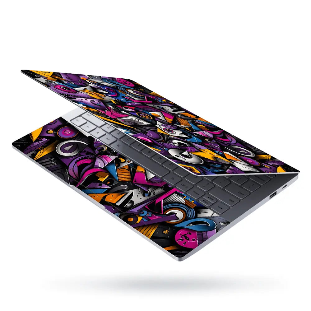 Abstract Cubist Faces Purple Laptop Skin - View 3