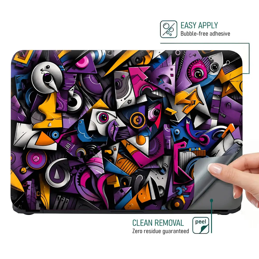Abstract Cubist Faces Purple Laptop Skin - View 4