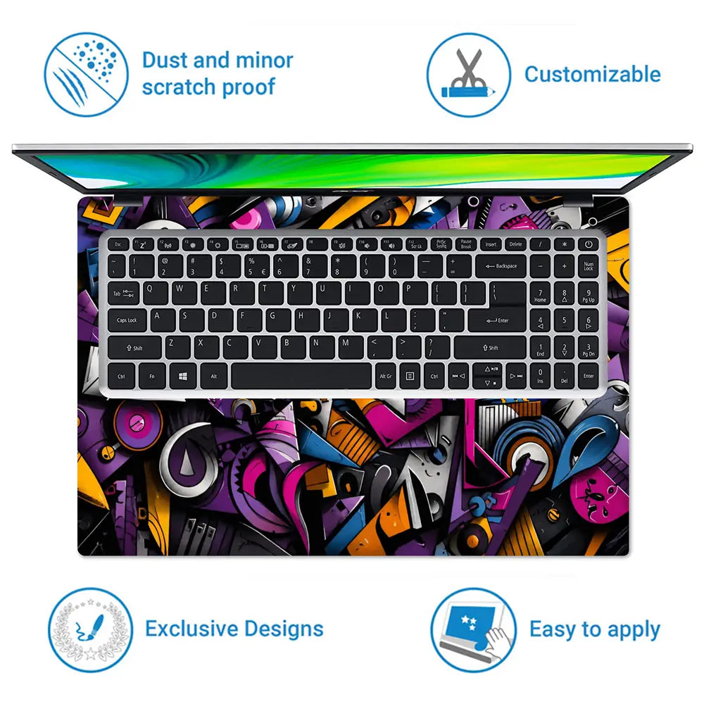 Abstract Cubist Faces Purple Laptop Skin - View 5