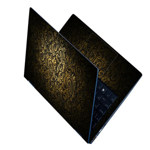 Abstract Dark Gold Ornamental Damask Pattern Laptop Skin - View 2