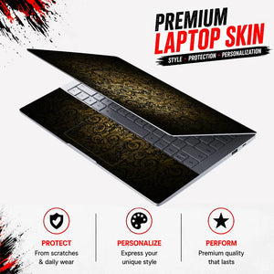Abstract Dark Gold Ornamental Damask Pattern Laptop Skin - View 3