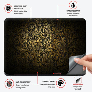 Abstract Dark Gold Ornamental Damask Pattern Laptop Skin - View 4