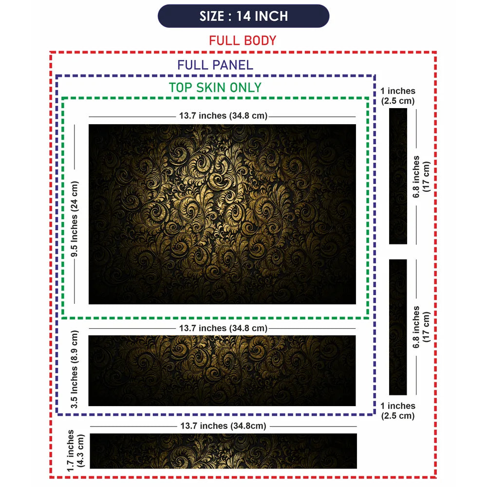 Abstract Dark Gold Ornamental Damask Pattern Laptop Skin - View 7