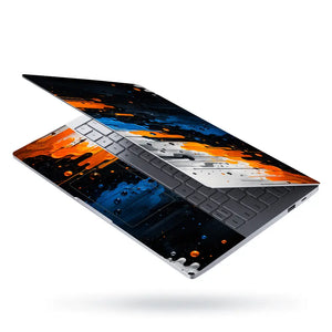 Abstract Drips Orange Blue Paint Laptop Skin - View 3