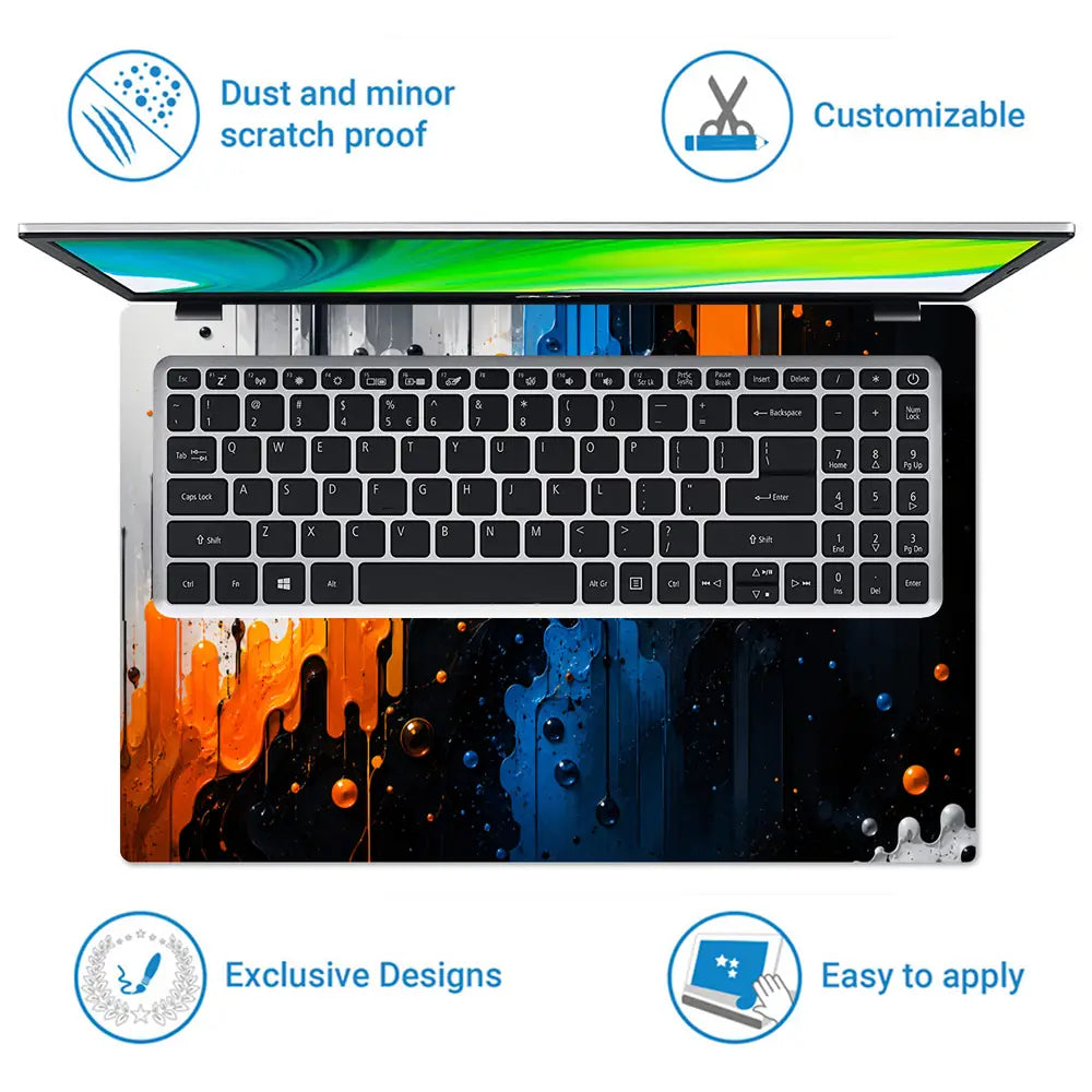 Abstract Drips Orange Blue Paint Laptop Skin - View 5