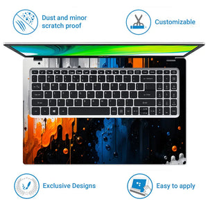 Abstract Drips Orange Blue Paint Laptop Skin - View 5