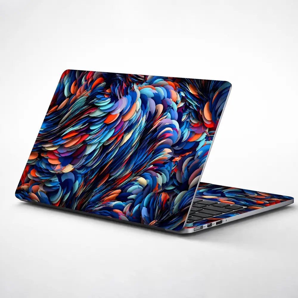 Abstract Feathers Blue Orange Petals Laptop Skin - View 1