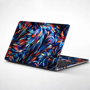 Abstract Feathers Blue Orange Petals Laptop Skin - View 1