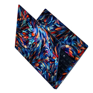 Abstract Feathers Blue Orange Petals Laptop Skin - View 2