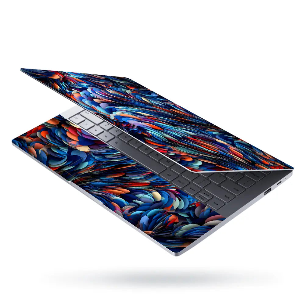 Abstract Feathers Blue Orange Petals Laptop Skin - View 3