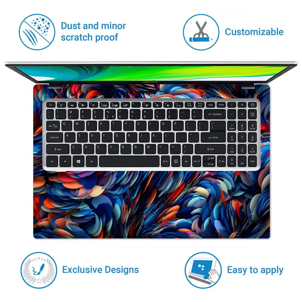 Abstract Feathers Blue Orange Petals Laptop Skin - View 5