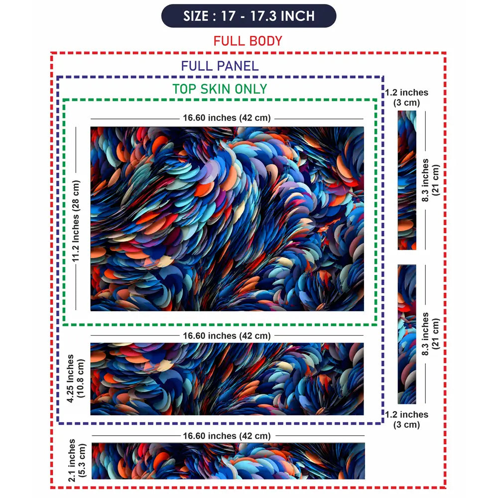 Abstract Feathers Blue Orange Petals Laptop Skin - View 9