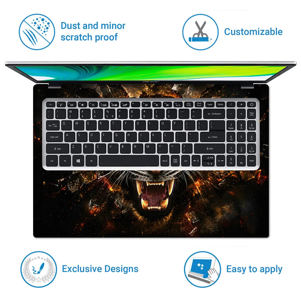 Abstract Fierce Tiger Shattering Glass Laptop Skin - View 5
