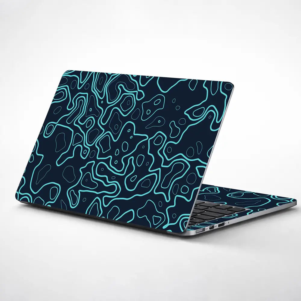 Abstract Geometric Lines In Aqua And Black Laptop Skin - View 1