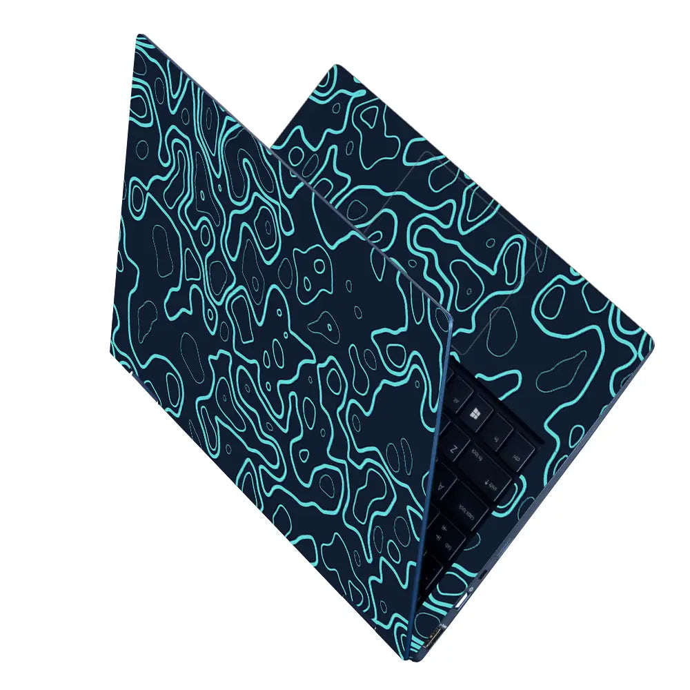 Abstract Geometric Lines In Aqua And Black Laptop Skin - View 2