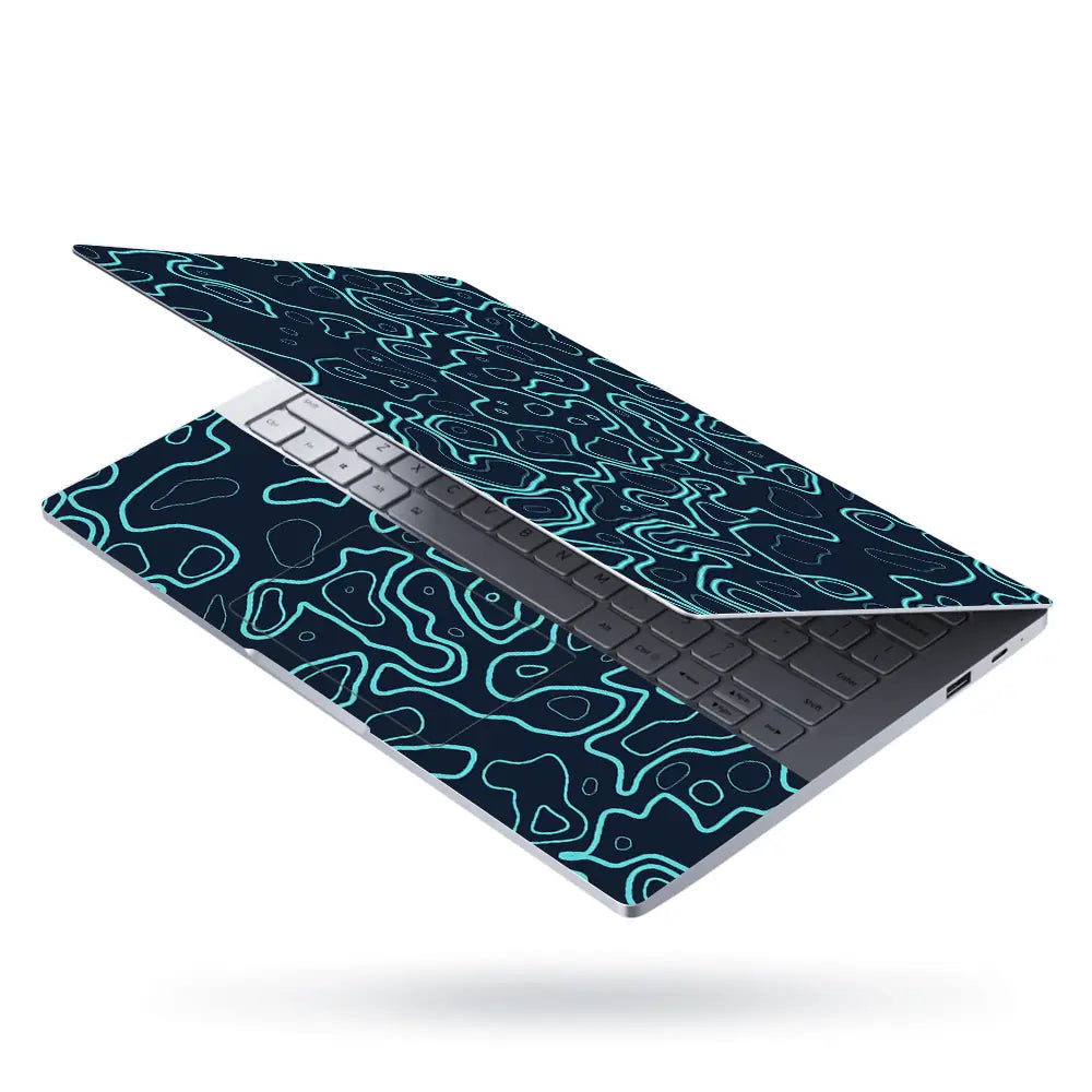 Abstract Geometric Lines In Aqua And Black Laptop Skin - View 3