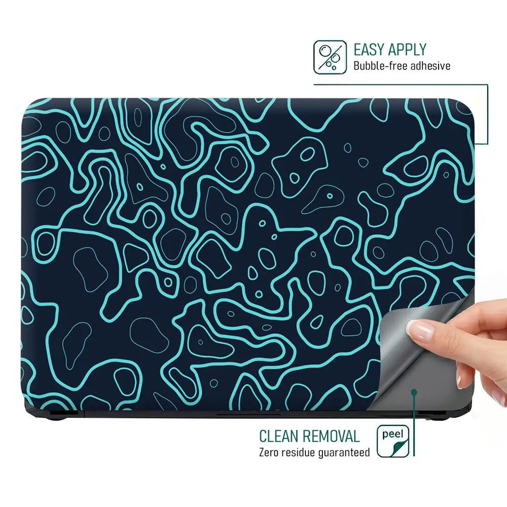 Abstract Geometric Lines In Aqua And Black Laptop Skin - View 4