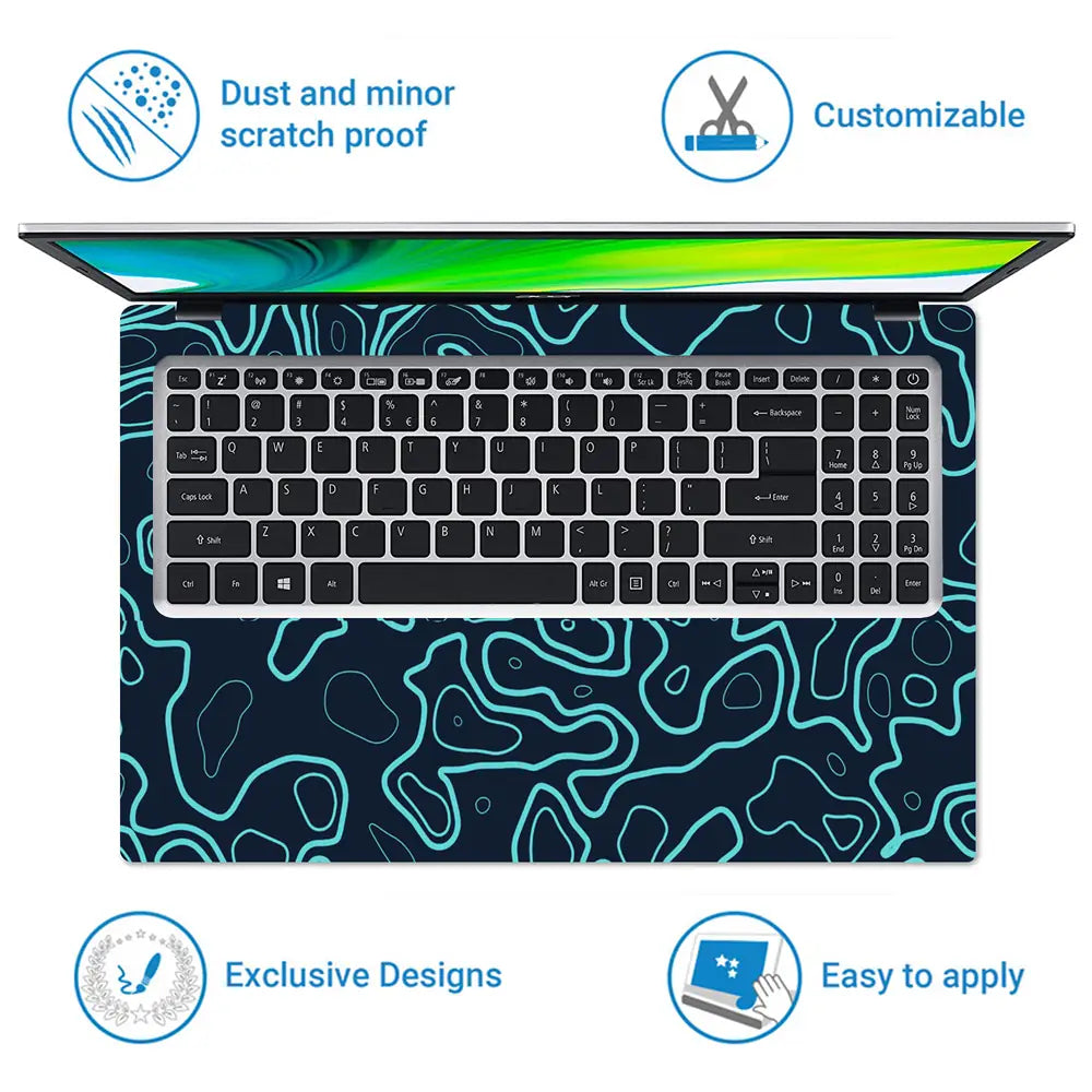 Abstract Geometric Lines In Aqua And Black Laptop Skin - View 5