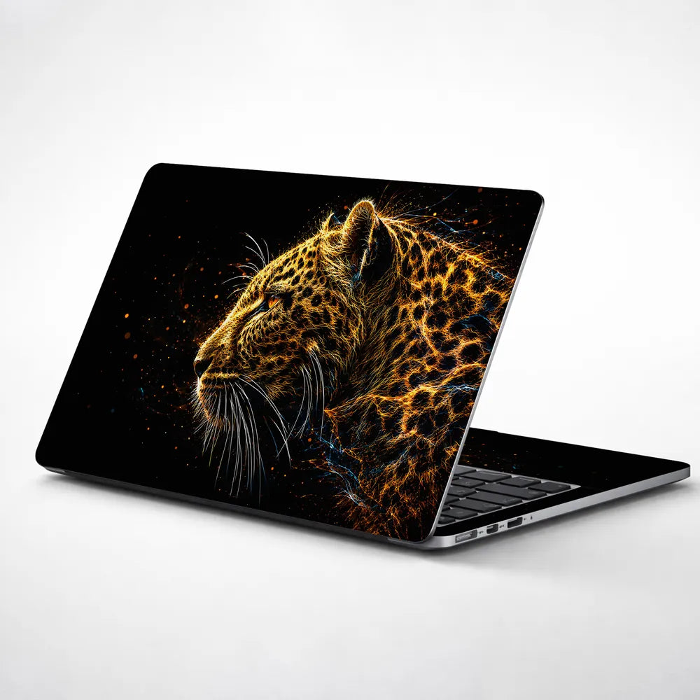 Abstract Glowing Leopard Profile in Darkness Laptop Skin - View 1