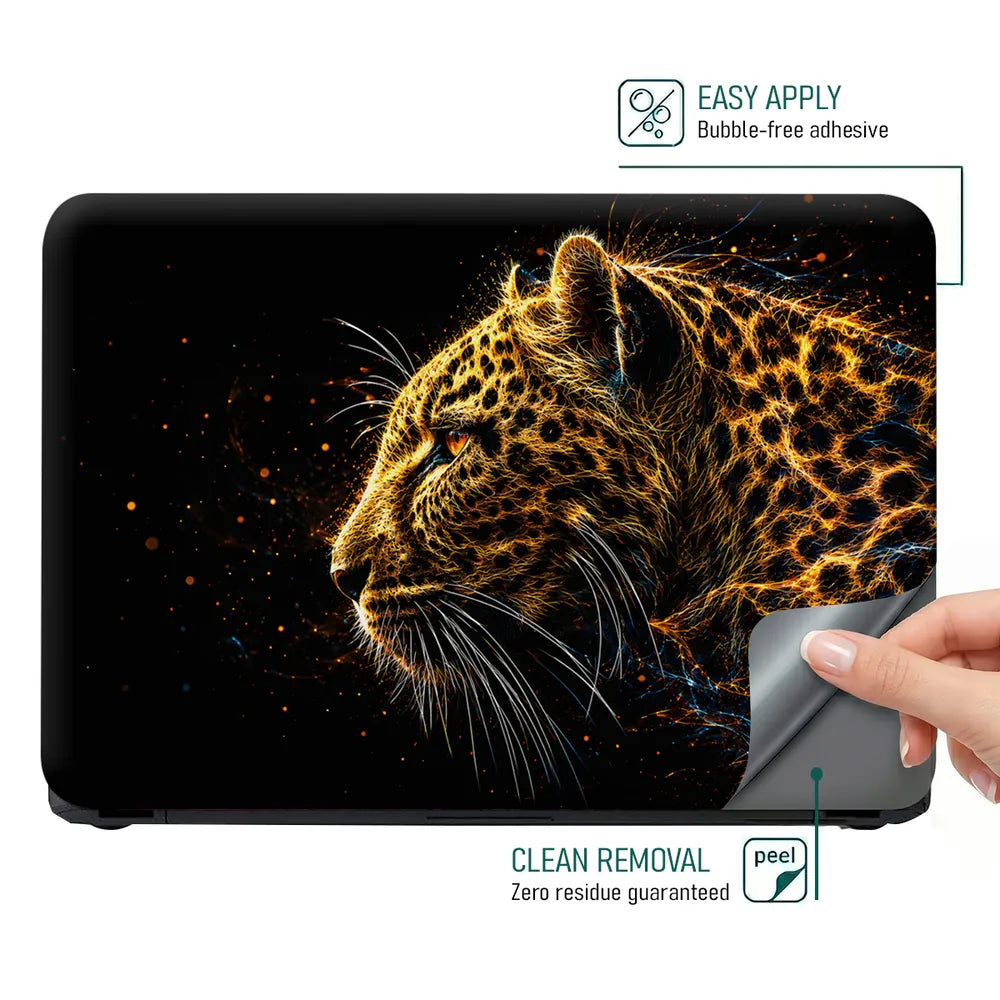 Abstract Glowing Leopard Profile in Darkness Laptop Skin - View 4