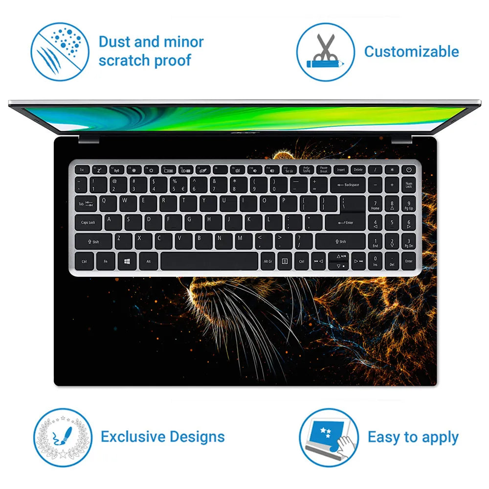 Abstract Glowing Leopard Profile in Darkness Laptop Skin - View 5