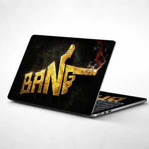 Abstract Gold Bang Smoking Gun Typography Laptop Skin - View 1