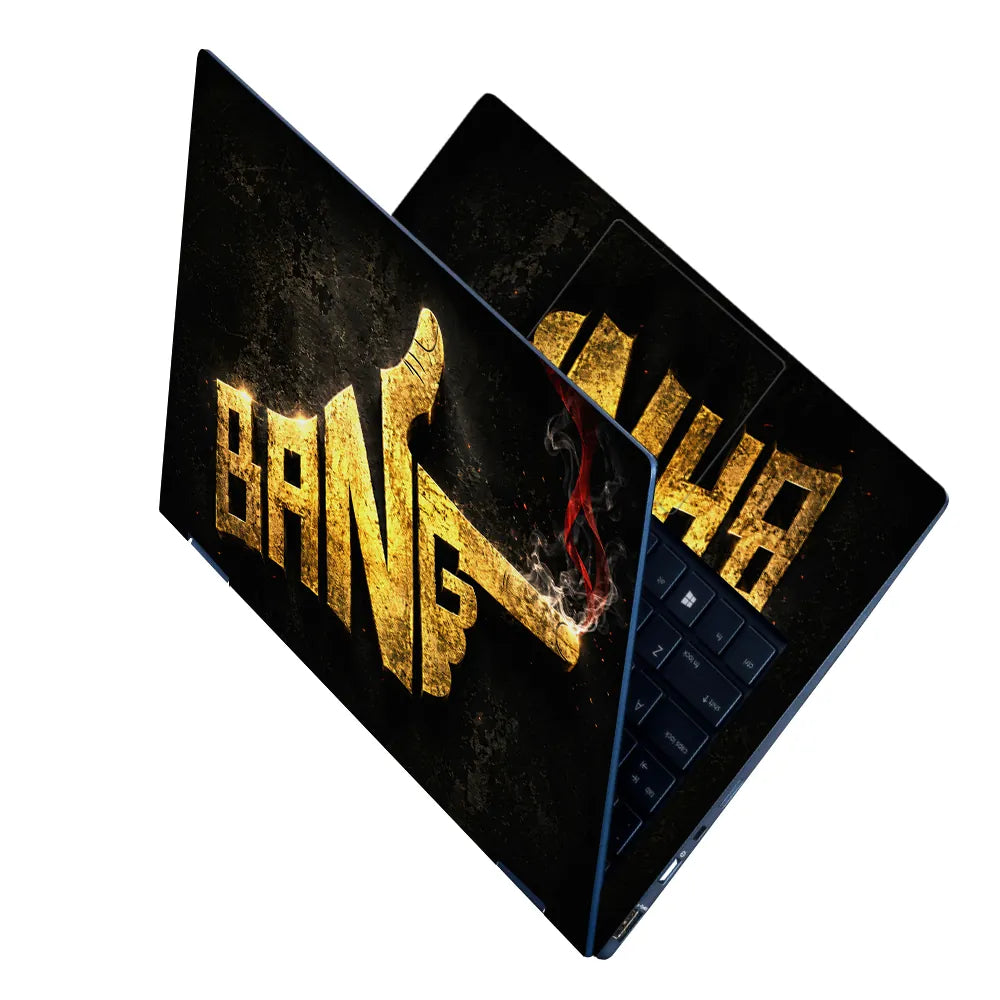 Abstract Gold Bang Smoking Gun Typography Laptop Skin - View 2