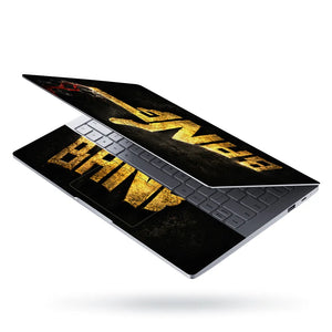 Abstract Gold Bang Smoking Gun Typography Laptop Skin - View 3