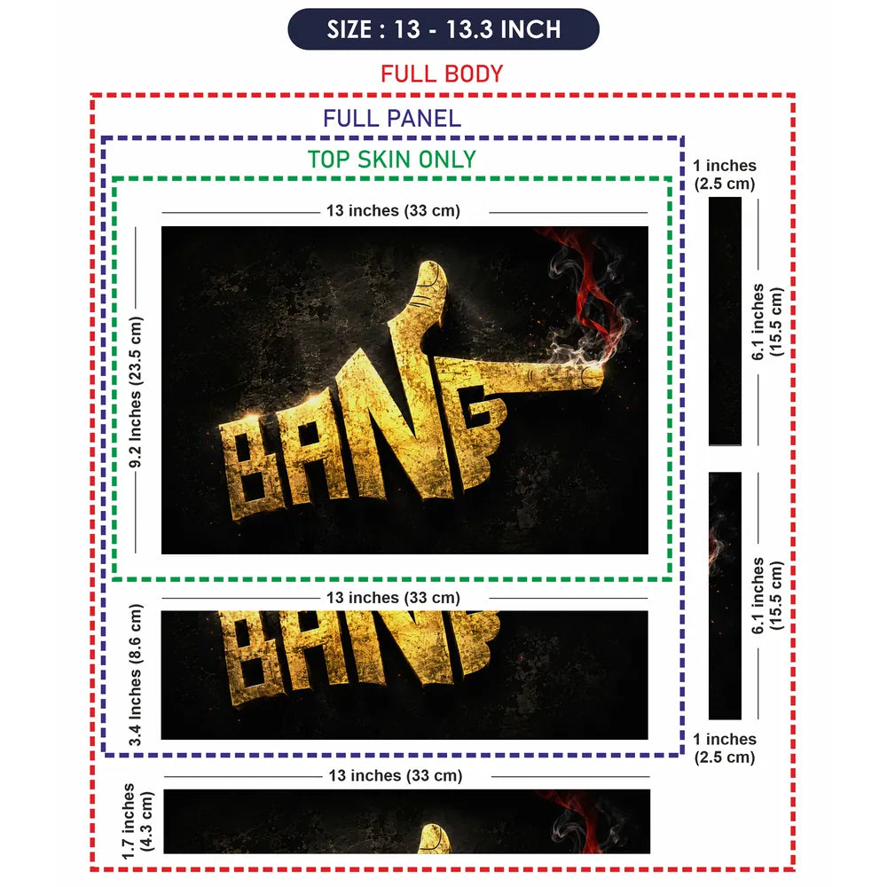 Abstract Gold Bang Smoking Gun Typography Laptop Skin - View 6