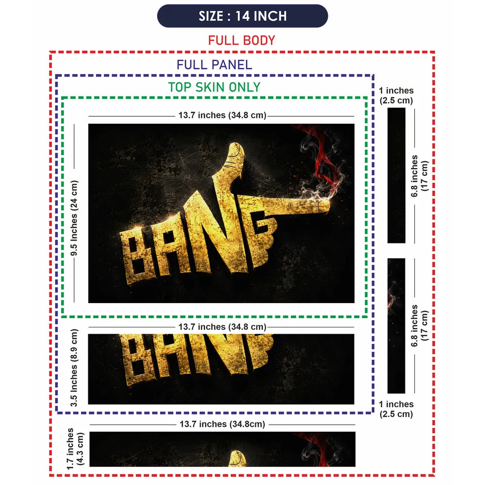 Abstract Gold Bang Smoking Gun Typography Laptop Skin - View 7