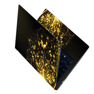 Abstract Golden Butterflies and Floral Sparkles Laptop Skin - View 2