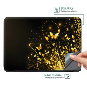 Abstract Golden Butterflies and Floral Sparkles Laptop Skin - View 4