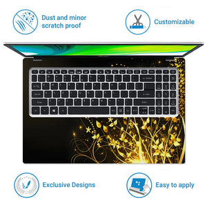 Abstract Golden Butterflies and Floral Sparkles Laptop Skin - View 5