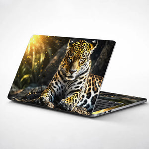 Abstract Golden Jaguar Resting in Jungle Light Laptop Skin - View 1