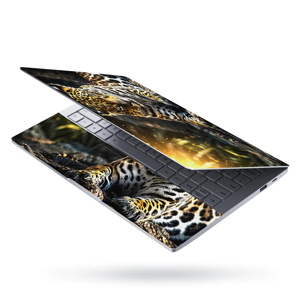 Abstract Golden Jaguar Resting in Jungle Light Laptop Skin - View 3